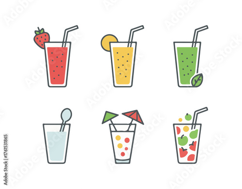 fresh and healthy, glass of strawberry, summer detox drink, milk yogurt, sweet cocktail smoothie fruit juice food shake glyph pictogram illustrations