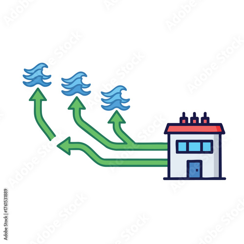 of a building with arrows pointing tods it, representing water flow.