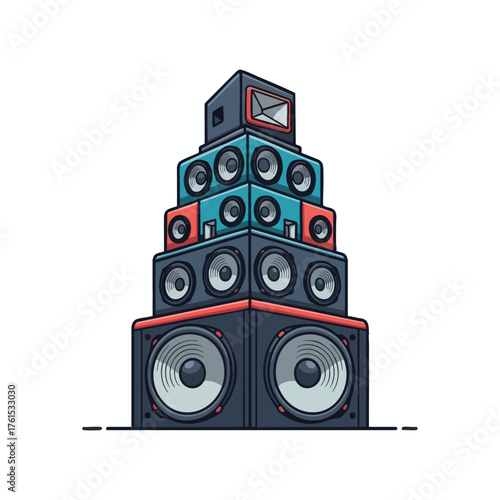 A towering stack of various speakers, ready to deliver powerful sound.