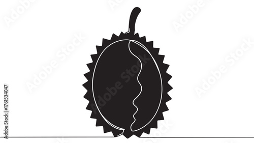 Minimalist outline of a spiky durian fruit on a white background