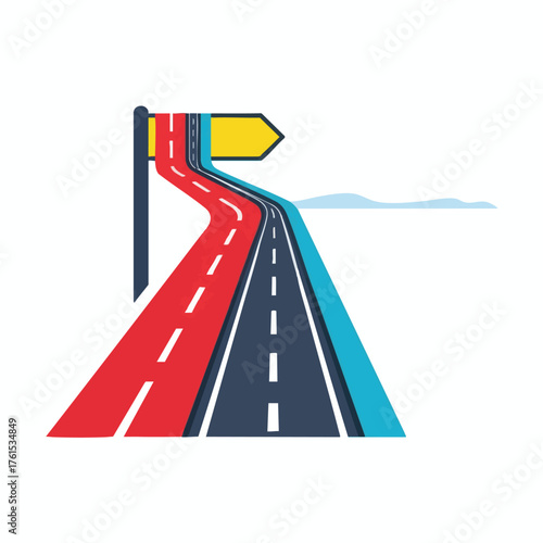Abstract of a road with multiple lanes and a directional sign.