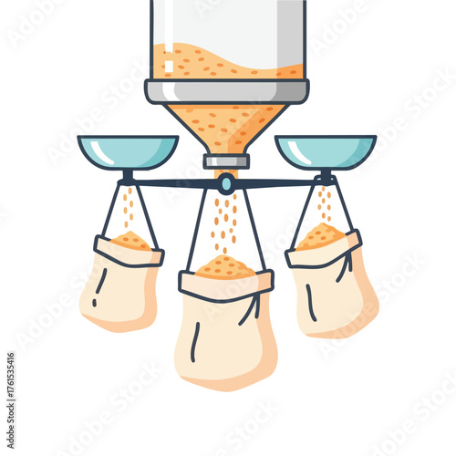 of grain being weighed and filled into bags.