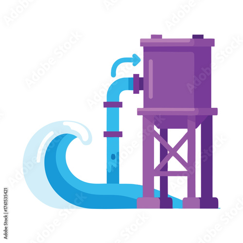Abstract of a water tower with a pipeline and a wave.