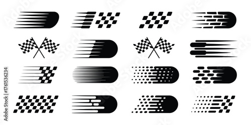 Racing Stripes, Checkered Flags, Speed Decals, and Dynamic Lines in Black and White – Perfect Vector Set for Race Car Graphics and Motorsport Design Projects