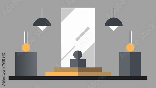 Modern minimalist display with mirror and lighting