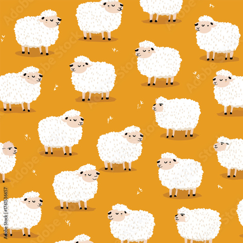 Cute White Sheep Parade Farm Animal Themed Pattern. Ideal for nursery decor, kid fabrics, stationery, and animal themed products.