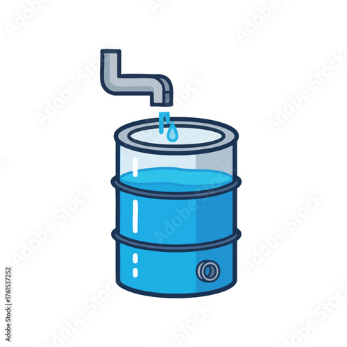 A barrel being filled with water from a tap.
