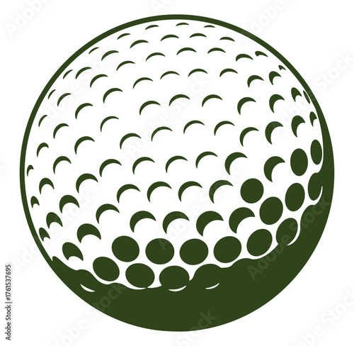 A detailed olive green golf ball illustration isolated on a pure white background