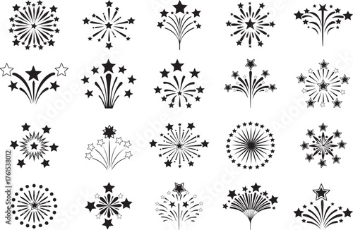 Collection of Black and White Fireworks Silhouettes