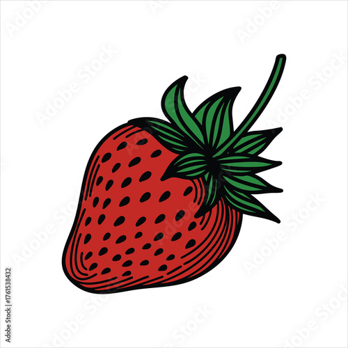 Strawberry line art flat color illustration