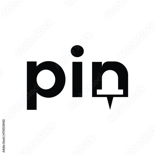 Bold, black and white typographic logo concept displaying the word 'pin,' with the final 'n' cleverly integrated as an iconic location marker symbol