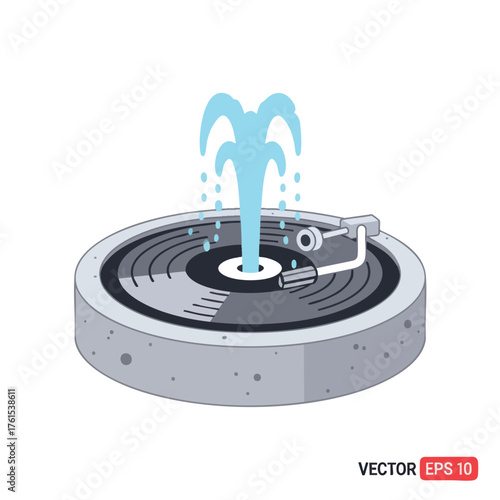 A turntable with a water fountain emerging from its center.