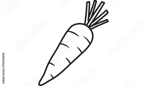 Simple outline drawing of a fresh carrot with green leafy top