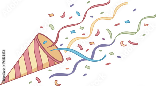 A festive party popper explodes with colorful streamers and confetti celebrating a joyous occasion with vibrant motion