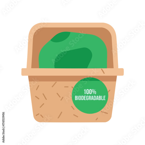 A 100% biodegradable package with a green filling.