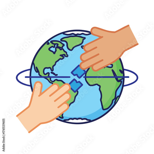 Hands gently holding and protecting the planet Earth.