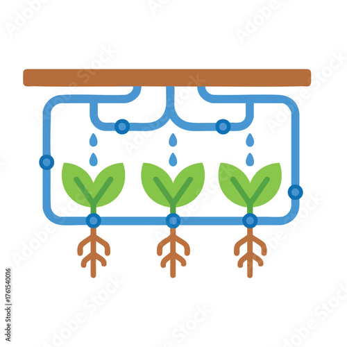 of seedlings being watered by an irrigation system.
