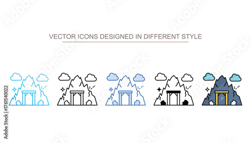 Mining Cave icon set multiple style collection