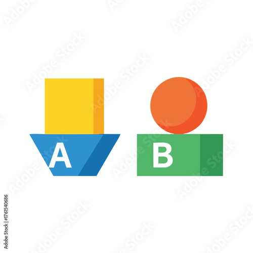 Abstract geometric shapes with letters A and B, representing comparison or options.