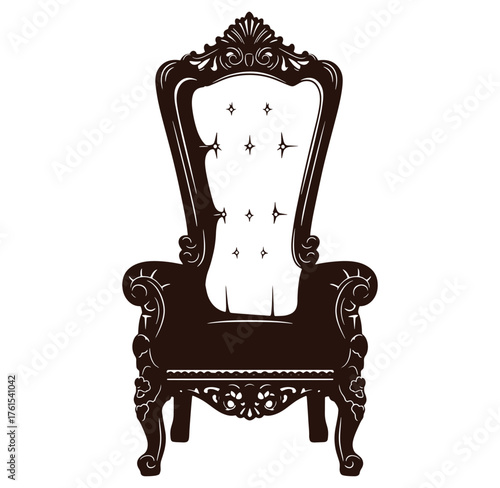 Elegant dark brown throne chair vector illustration with detailed carvings on white background