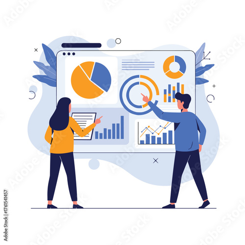 Analyzing business data with charts and graphs on a digital dashboard.