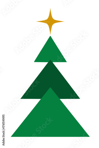 Minimalist Christmas Tree Icon with Golden Star Apex