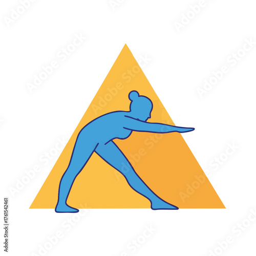Blue figure in a yoga pose within an orange triangle.