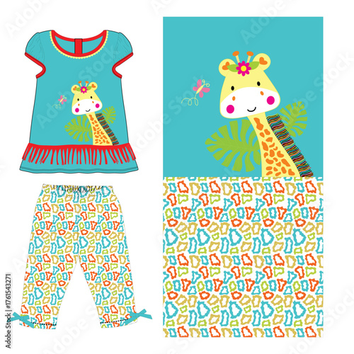 frocks with leggings giraffe print illustration