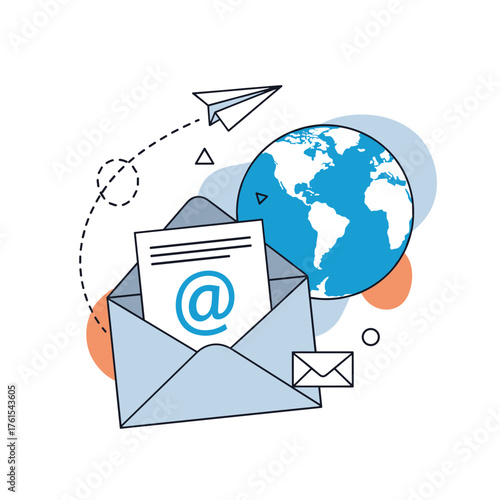 Global email communication and digital marketing reaching out to new customers.