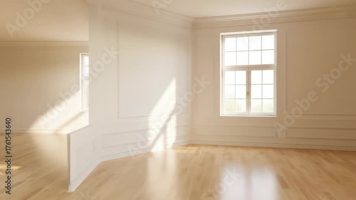 Wallpaper Mural Interior view of empty room with hardwood floors, light streaming through windows Torontodigital.ca