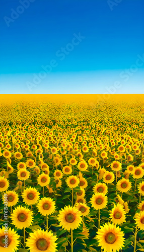 Breathtaking Fields of Endless Blooming Golden Sunflowers Beneath a Clear Summer Sky - Nature's Beauty in Full Bloom