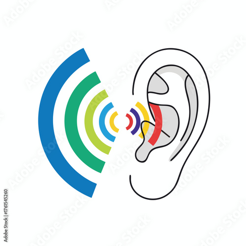 Stylized of a human ear receiving sound waves.