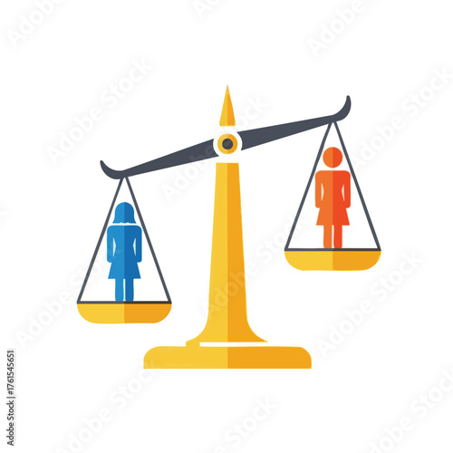 A scale with a blue and orange figure on each side, symbolizing balance.