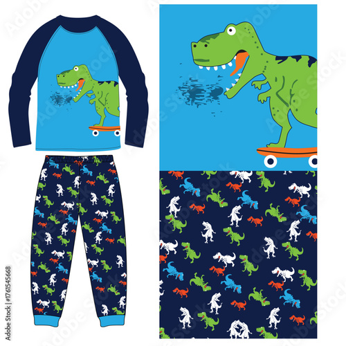 t shirt with long pant  Dino vector art