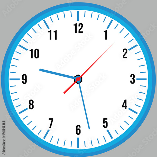 Clock design in vector, wall clock, rounded black white cyan red color combination clock design