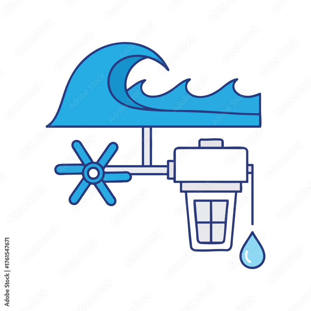 Fototapeta premium of a water filter system with a wave and a water droplet.
