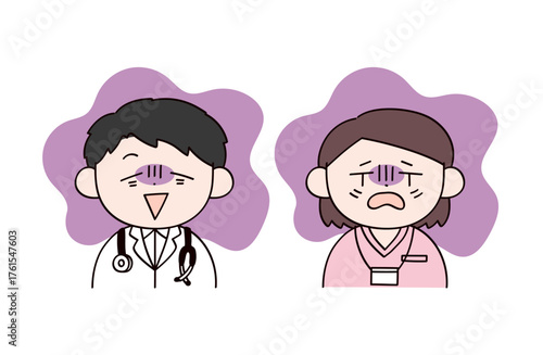 疲れている医者と看護師　男女2人のイラスト