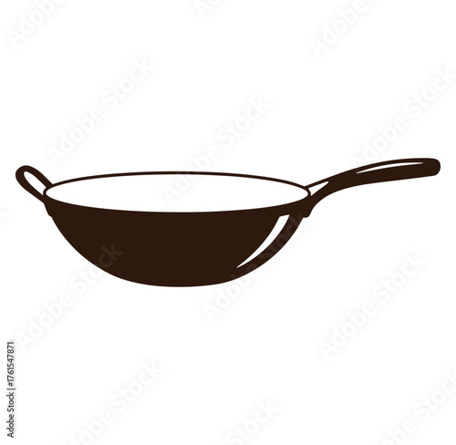 Minimalist illustration of a brown wok pan isolated on a clean white background