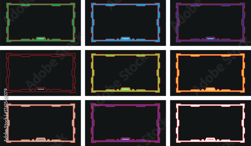 Collection of colorful digital frames on black background