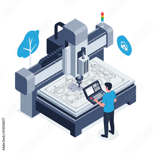 Modern automated manufacturing equipment precisely cutting intricate designs with advanced digital control systems.