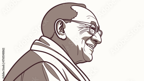 A captivating illustration of a smiling senior man with glasses, , radiating joy and contentment in his expression