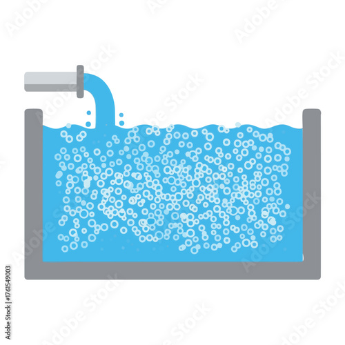 Water pouring into a container, creating many bubbles.