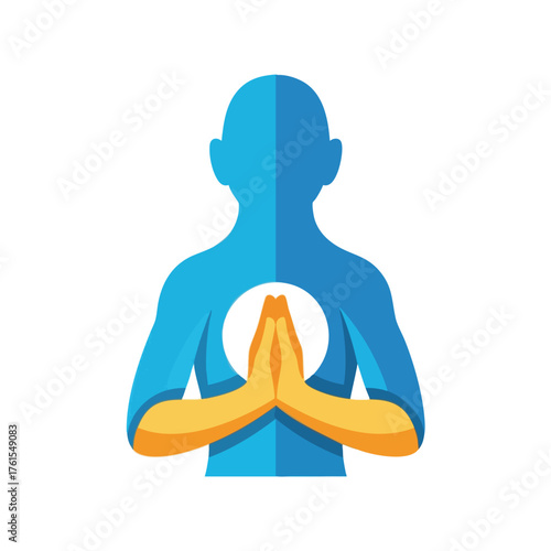 A stylized silhouette of a person in prayer or meditation pose.