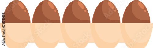 Five brown chicken eggs are nestled in a beige cardboard carton, ready for purchase or consumption