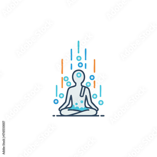 Silhouette of person meditating with abstract flowing elements.