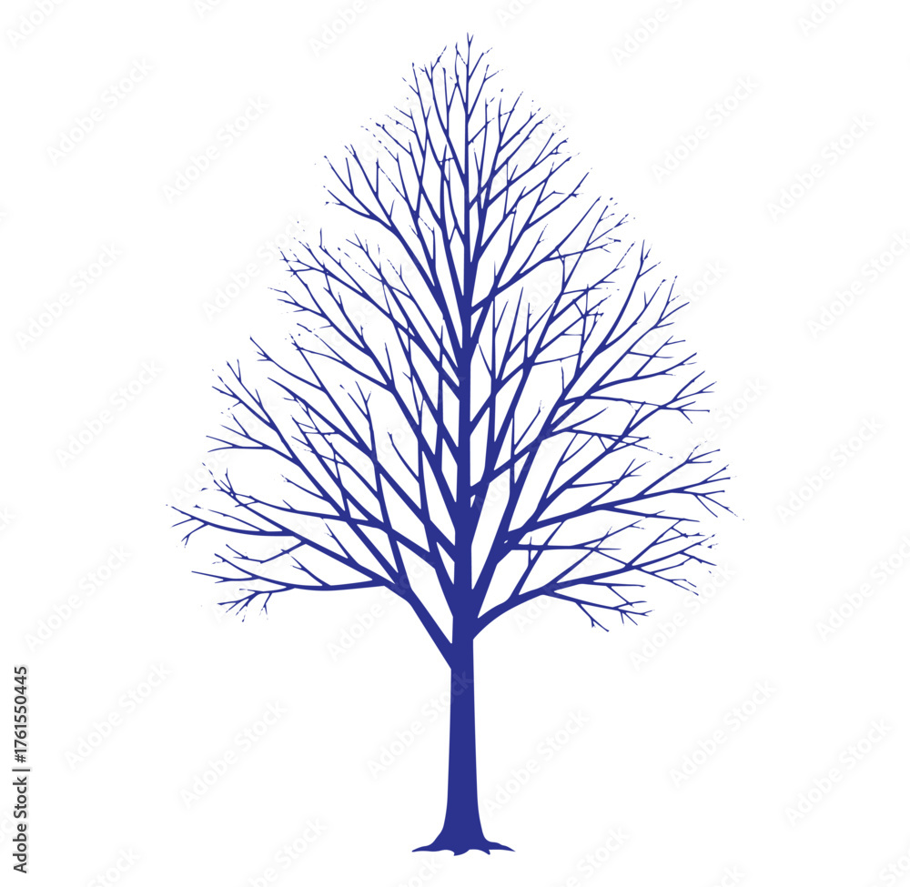 Obraz premium Silhouette of a blue tree with delicate branches on a clean white background