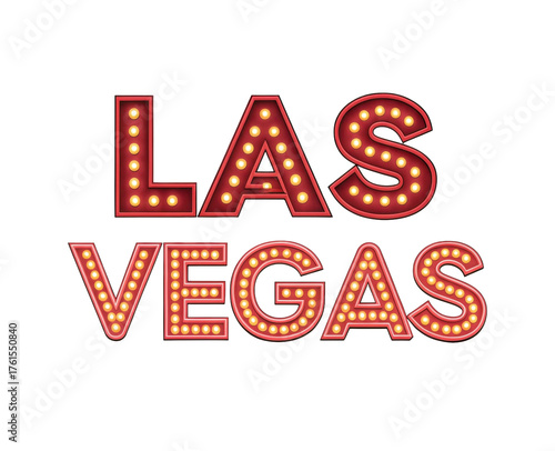 Neon Lights Sign Saying Las Vegas in Bright Colors on Transparent Background