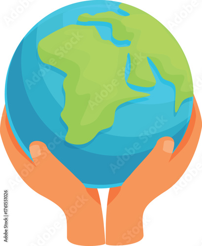 Two hands holding a globe showing africa and south america, promoting environmental awareness and global responsibility