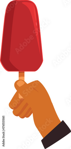 Hand holding a delicious red popsicle, perfect for cooling down on a hot summer day