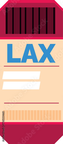 Luggage tag with barcode and lax code, symbolizing travel and tourism in los angeles